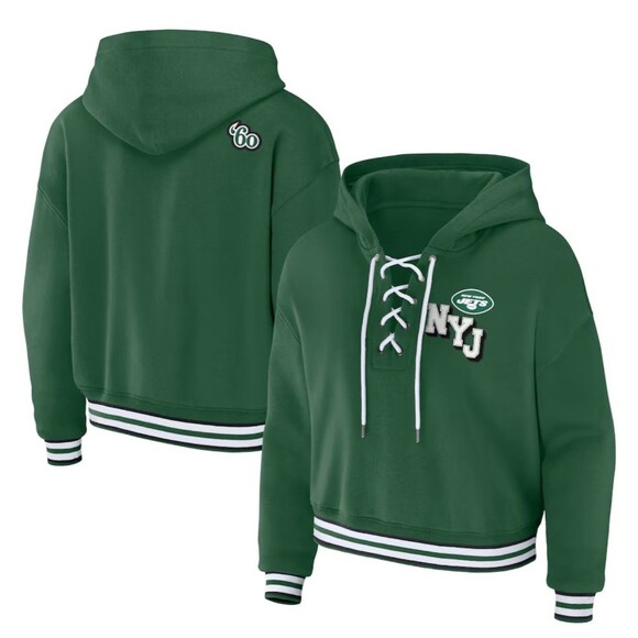 NEW YORK JETS NFL WEAR by ERIN ANDREWS Lace Up PULLOVER Hoodie Women’s Small - Picture 1 of 8